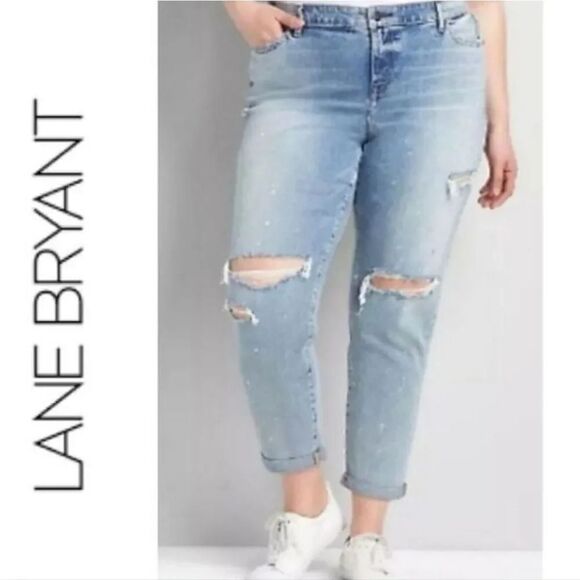 Lane Bryant Paint Splatter Distressed Boyfriend Jeans Plussize 14 NWT - Picture 3 of 16